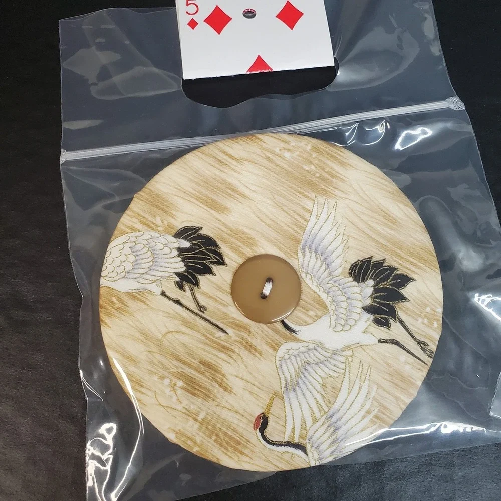 Fabric Playing Card Holder Helping Hands‎ Lot Of 2, Beige With Crane Bird